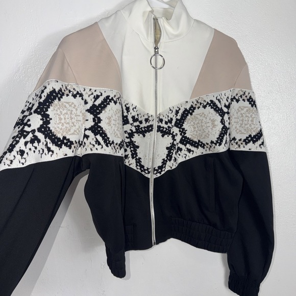 Maje Thelo Color-Blocked Neoprene Zip Track Jacket size 1/S black, white, cream - Picture 3 of 7